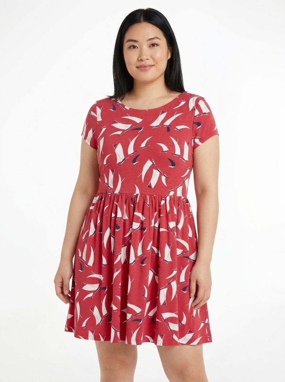 Polo Ralph Lauren Red A-Line Mini Jersey Graphic Print Dress Women Size XL
